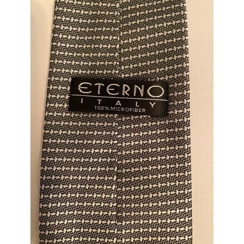 Eterno Italy Mens Microfiber Necktie Black Silver Grey Geometric Chevron Pattern